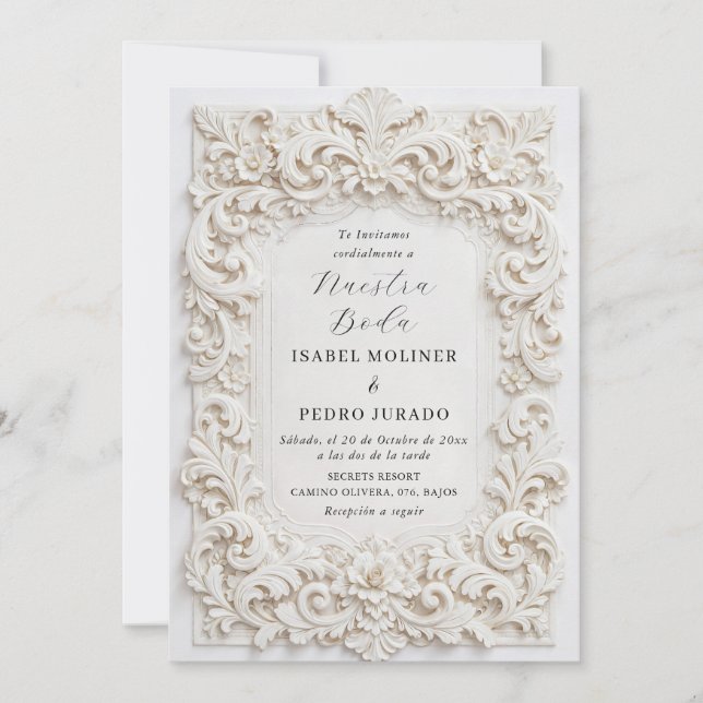 Elegante klassischer barocker Rahmen Nuestra Boda  Einladung (Vorderseite)