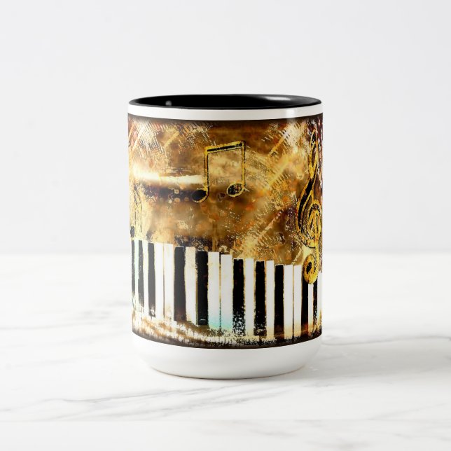 Elegante Klaviermusik und Noten Zweifarbige Tasse (Mittel)