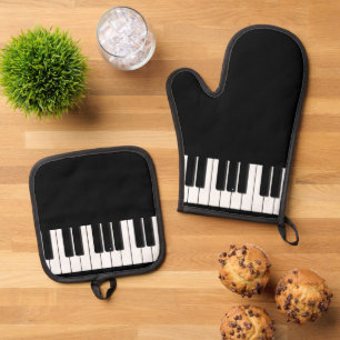 Elegante Klaviertastatur, Klavierspieler Ofenhandschuh & Topflappen-Set