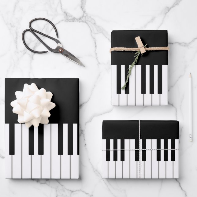 Elegante Klaviertastatur - Musikalische Besetzung Geschenkpapier Set (Vorderseite)