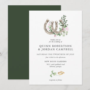 Elegante Kleeblatt-Hufeisen Botanische Hochzeit Einladung