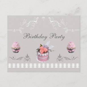 Elegante kleine Kuchen rosa u. graues Einladung