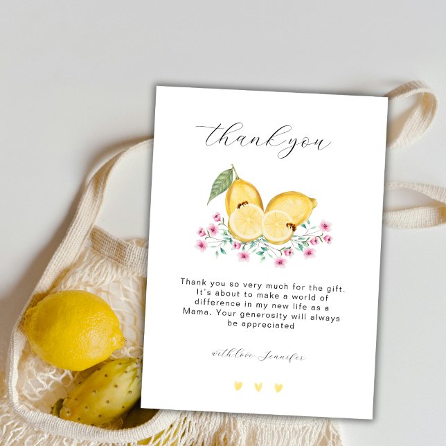 Elegante Kleine Süsse Lemon Citrus Baby Dusche Dankeskarte (Elegant Little Cutie Lemon Citrus Baby Shower Thank You Card)