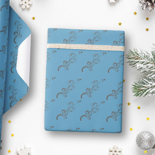 Elegante Kletterpflanzen Blau Braun Muster Geschenkpapier