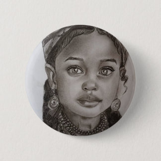 Elegante Kohle- und Bleistift-Mädchenporträt-Illus Button