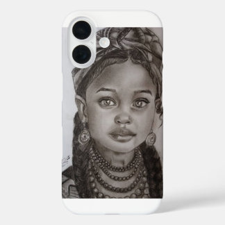 Elegante Kohle- und Bleistift-Mädchenporträt-Illus iPhone 16 Hülle