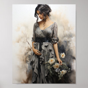 Elegante Kohle Zeichne einer Frau, die eine Fierin Poster