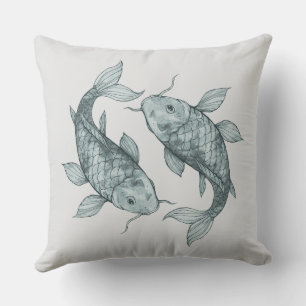 Elegante Koi-Fisch-Wasserfarbenkunst   Japanischer Kissen