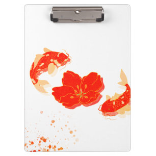 Elegante Koi-Fische und rote Blütenkunst   Japanis Klemmbrett