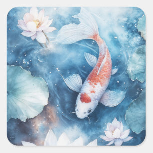 Elegante Koi mit friedlichen Gewässern Quadratischer Aufkleber