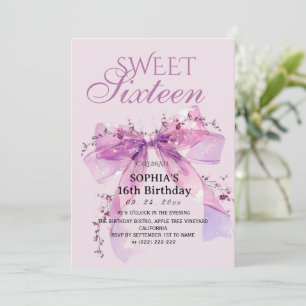 Elegante Kokette Blumen-Schleife Sweet 16 Geburtst Einladung