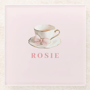 Elegante Kokette Preppy Rosa Teetasse mit Schleife Glasuntersetzer