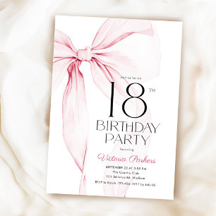 Elegante Kokette Rosa Schleife 18. Geburtstag Einladung