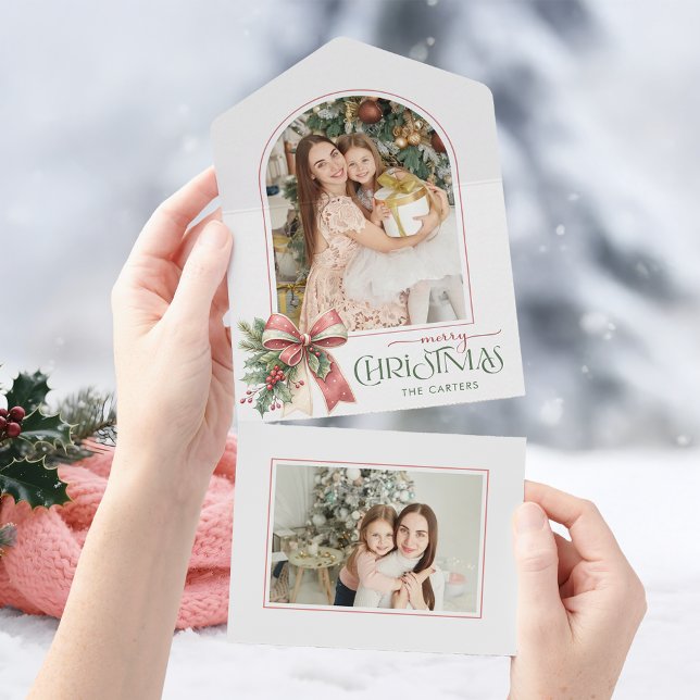 Elegante Kokette Schleife Frohe Weihnachten Torbog All In One Einladung (Von Creator hochgeladen)