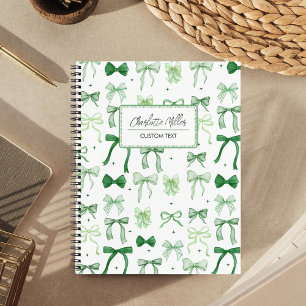 Elegante Koketten-Ästhetik Grüne Schleifen Spiral Notizbuch