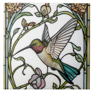 Elegante Kolibri-Kunst botanisch boho chic Fliese
