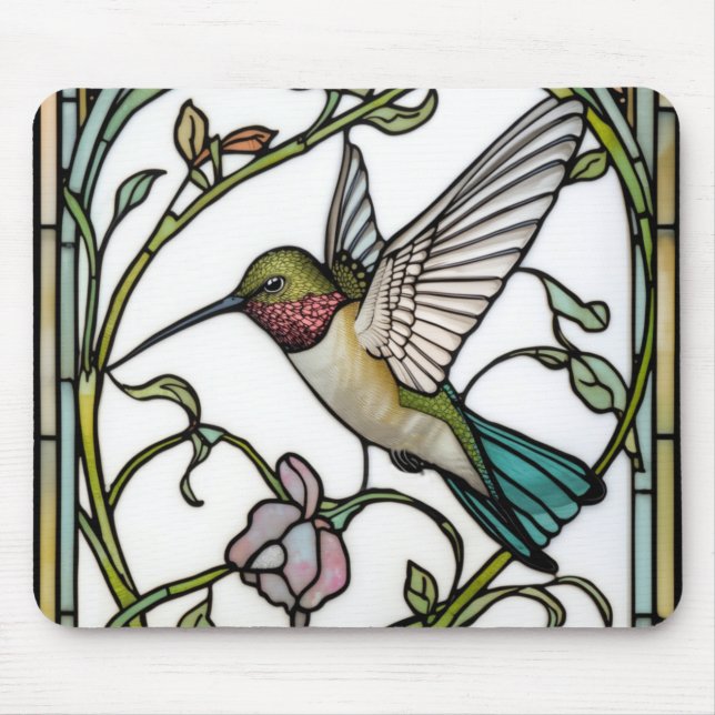 Elegante Kolibri-Kunst botanisch Boho Chic Mousepad (Vorne)