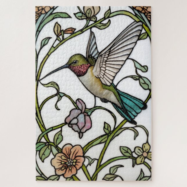 Elegante Kolibri-Kunst botanisch boho chic Puzzle (Vertikal)