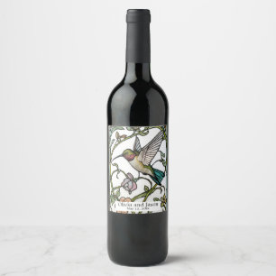 Elegante Kolibri-Kunst botanisch boho chic Weinetikett