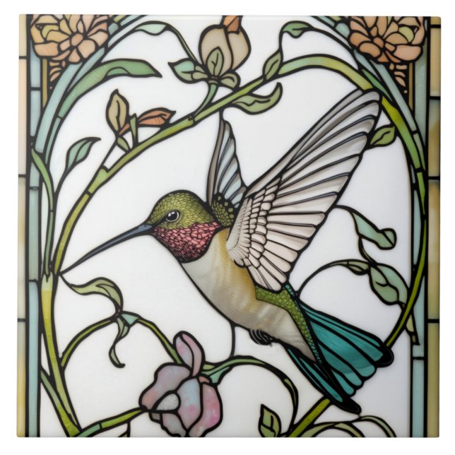 Elegante Kolibri-Kunst botanischer Boho-Chic Fliese (Vorderseite)