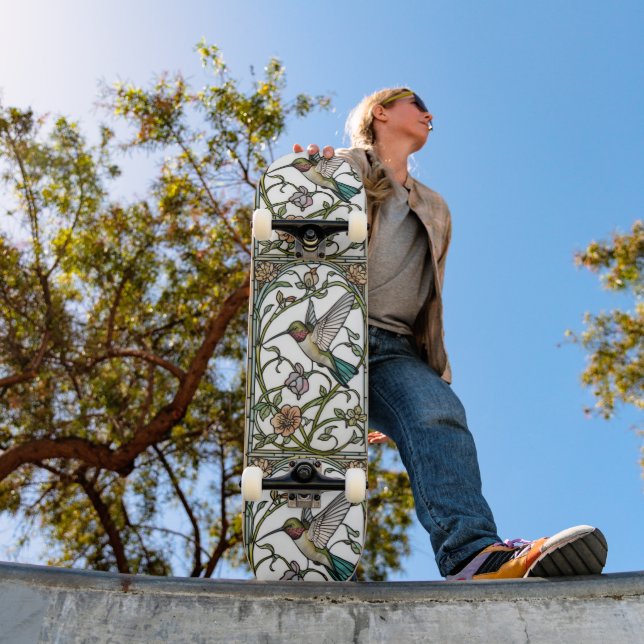 Elegante Kolibri-Kunst botanischer Boho-Chic Skateboard (Außenbereich 1)