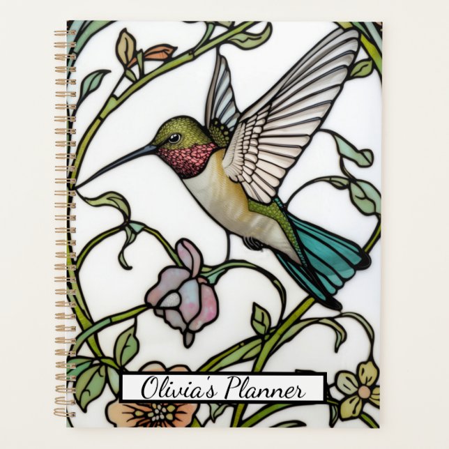 Elegante Kolibri-Kunstwerke botanisch Boho-Chic Planer (Vorderseite)