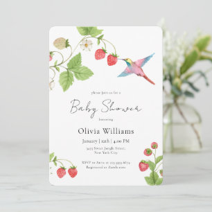 Elegante Kolibris Erdbeere Baby Shower Einladung
