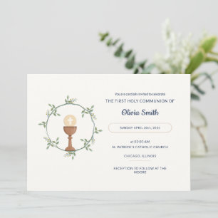 Elegante Kommunion Einladung - Blumenstrauß & Chal