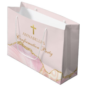 Elegante Konfirmations-Pink-Gold-Christuskreuz Große Geschenktüte