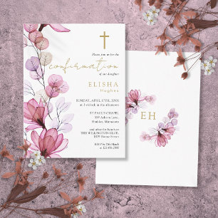Elegante Konfirmationseinladung mit floralem Goldm Postkarte