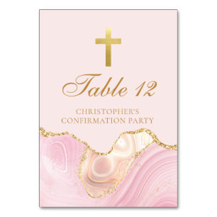 Elegante Konfirmationsparty Pink Gold Kreuz Tischnummer