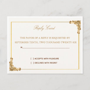 Elegante königliche barocke goldene Hochzeits-RSVP Postkarte