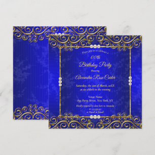 Elegante königliche blaue Goldcreme-Perlen-Geburts Einladung