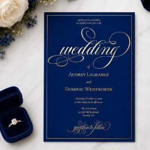Elegante königliche blaue Goldschrift Kalligrafie Folieneinladung