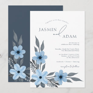 Elegante königliche blaue Opulenz-Blumenhochzeit Einladung