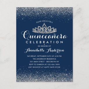 Elegante königliche blaue Quinceañera Silber-Tiara Postkarte