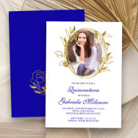 Elegante königliche blaue und goldene Foto-Quincea