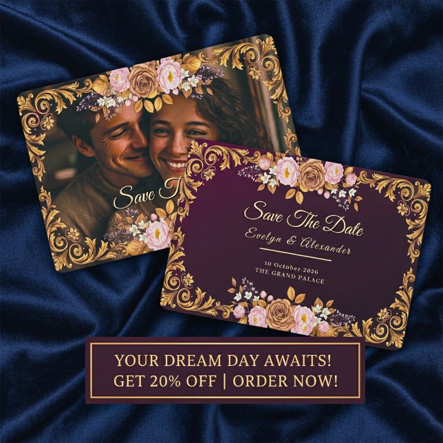 Elegante königliche Blumen-„Save-the-Date“-Vorlage Save The Date (Elegant Royal Floral “Save the Date” Template)