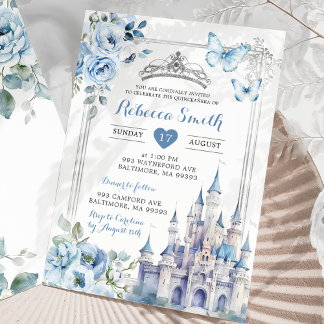 Elegante Königliche Burg Silver Dusty Blue Quincea Einladung