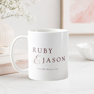 Elegante königliche Burgunder Schrift Hochzeit Kaffeetasse