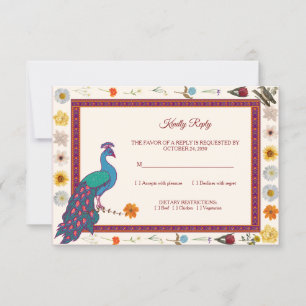 Elegante königliche indische Pfauen-Hochzeits-RSVP Einladung