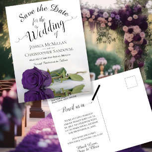 Elegante königliche Lila Rose Hochzeit Sichern Sie Ankündigungspostkarte