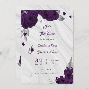 elegante königliche lila silbergraue blumengeschmü save the date
