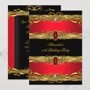 Elegante königliche Rot-Schwarz-Gold-Geburtstagsfe Einladung