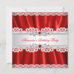 Elegante Königliche Rote Perlen-Diamant-Lace-Party Einladung