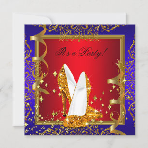 Elegante Königliche Rote Royalblaue Goldene Schuhe Einladung