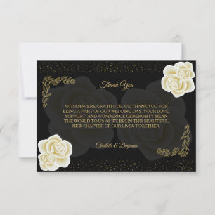 Elegante königliche Schwarz-Gold-Rosen-Dankeskarte Einladung