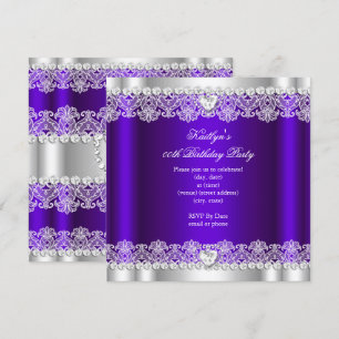 Elegante königliche violette Spitzen-Seiden-Geburt Einladung