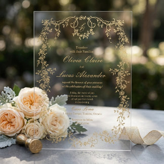 Elegante königliche weiße und goldene Luxus-Rosen- Acryleinladungen