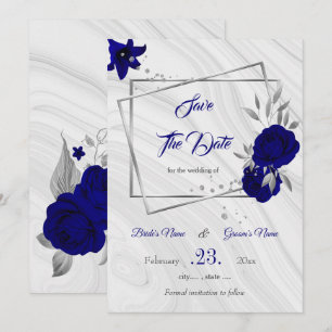 elegante königsblau silber grau geometrisch gerett save the date